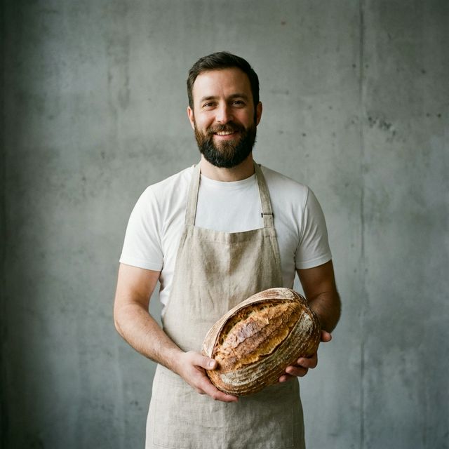 Jean-Claude, gérant de boulangerie satisfait par l'IA